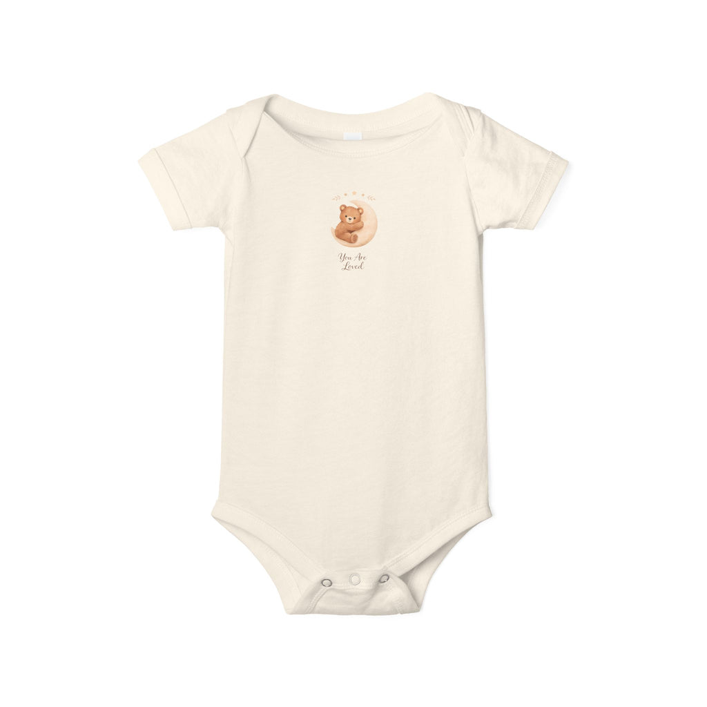 Infant Onesie — "You Are Loved" Woodland Bear Hugging Moon