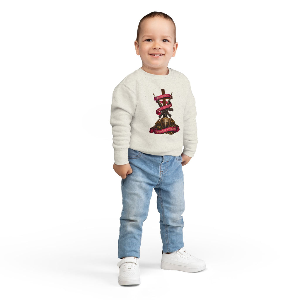Toddler Sweatshirt — "Blessed by God, Spoiled by my Daddy, Protected by Both" Cross & Rifles
