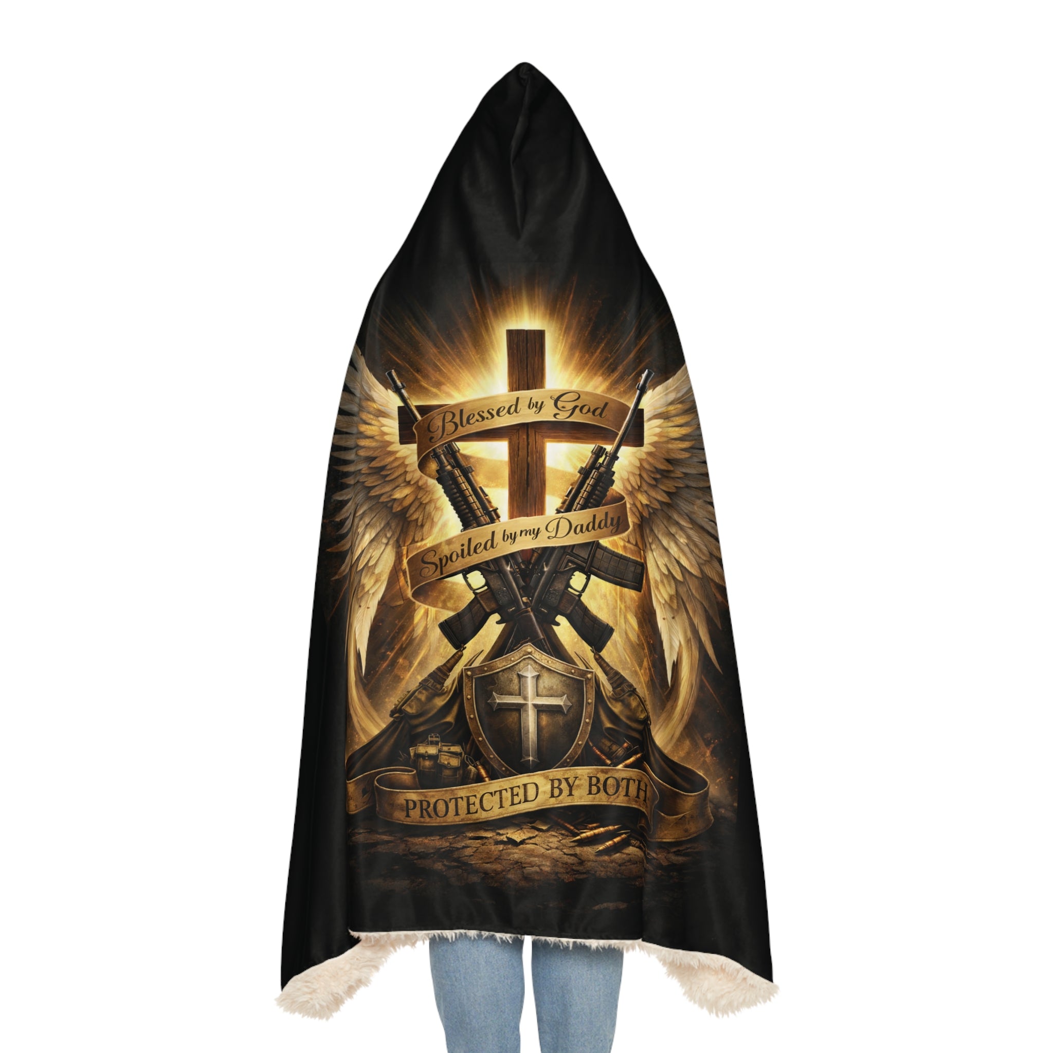 Blessed by God • Snuggle Blanket — Cross & Two Rifles Design