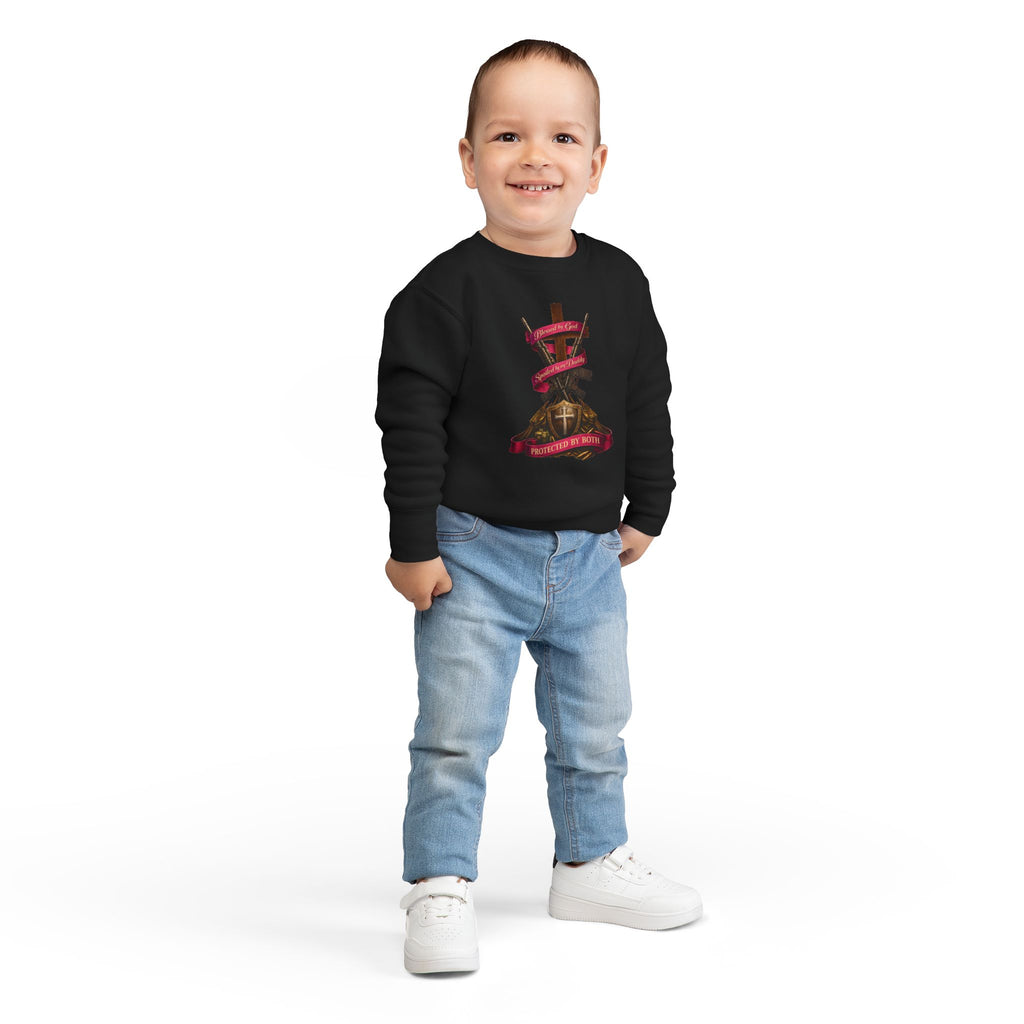 Toddler Sweatshirt — "Blessed by God, Spoiled by my Daddy, Protected by Both" Cross & Rifles