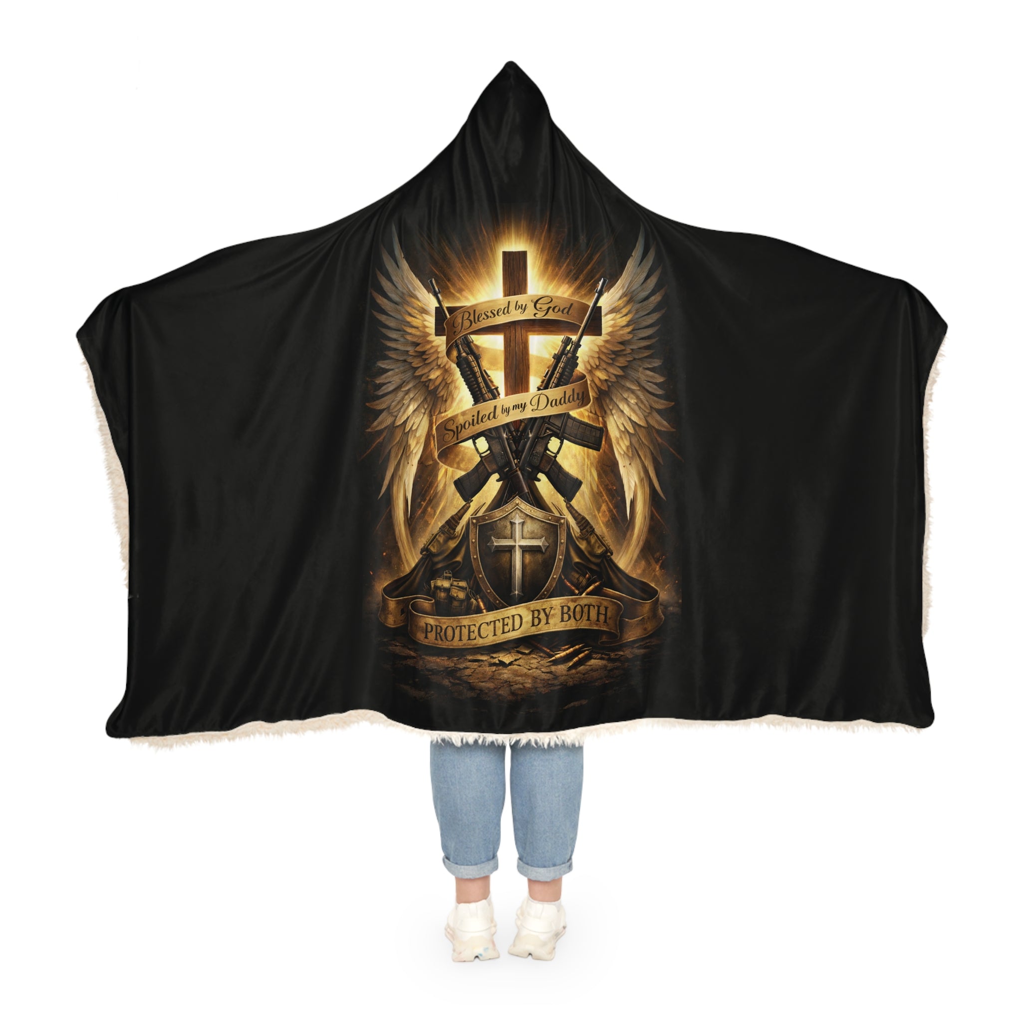 Blessed by God • Snuggle Blanket — Cross & Two Rifles Design